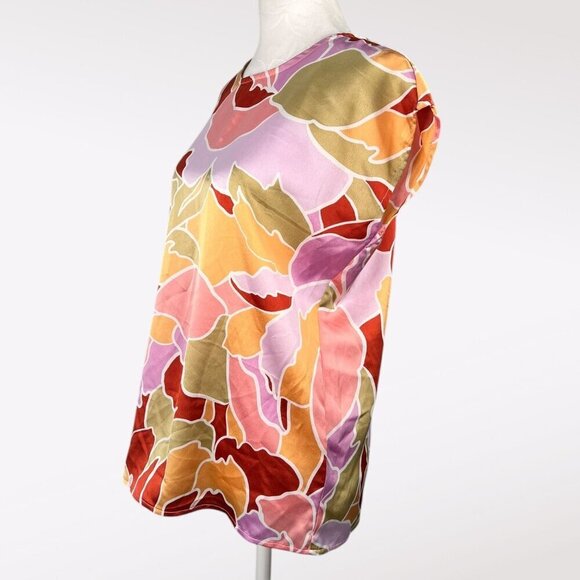 NWT Halogen Abstract Floral Print Cap Sleeve Blouse Pink Orange Lightweight XS - Picture 5 of 11